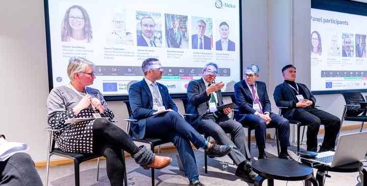 The panelists: Frédéric Barbaresco, Thales, France, Janne Hirvonen, Ministry of Foreign Affairs, Finland, Masahiro Horibe, AIST, Japan, Hiroshi Nakata, Q-Star, Japan, and Laura Taajamaa, Ministry of Culture and Education, Finland.