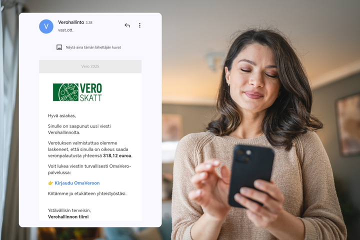 Verohallinnon nimissä lähetetyt huijausviestit yrittävät kalastella tietojasi.
