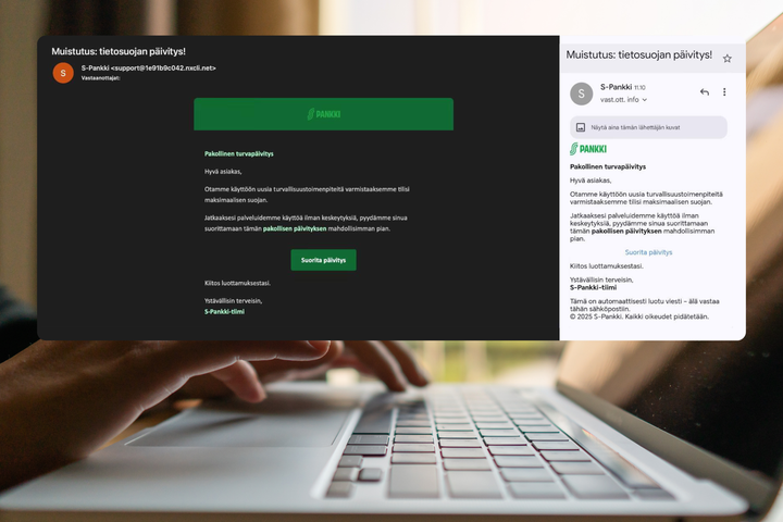Aidon näköinen S-Pankin viesti on todellisuudessa huijaus.