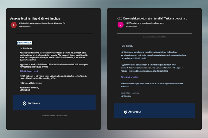 Huijarit hyödyntävät LähiTapiolan nimeä ja logoa viesteissään.