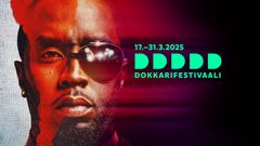 Dokkarifestivaalin pääkuva, jossa pohjakuvana Diddy dokumentista Diddy: Supertähden tuho ja festivaalin graafinen ilme.