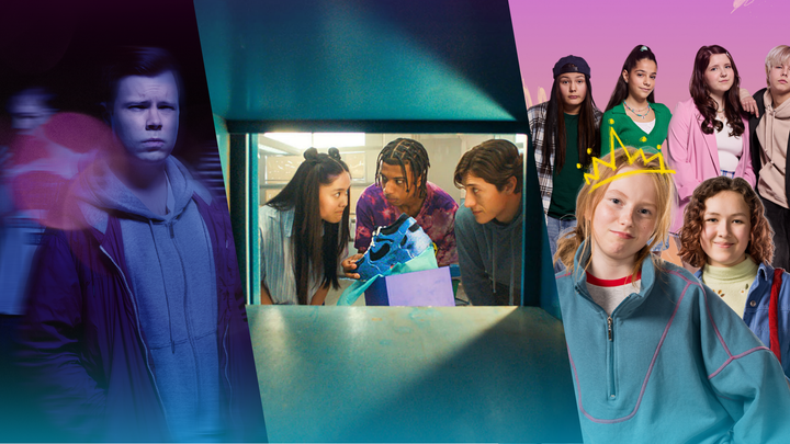 Kolme eri teemaista kuvaa sarjoista, joissa nuoria hahmoja.