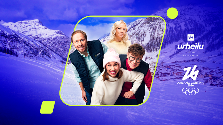 Ylen olympialähetykset tavoittivat valtaosan suomalaista. Kuvassa Ylen olympiatiimistä Jussi Jokinen, Kaisa Mäkäräinen, Petra Manner ja Riku Salminen.