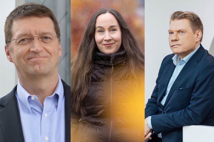 Palkinnonsaajat professori Tuomas Sandholm, säveltäjä Outi Tarkiainen ja dosentti Timo Miettinen