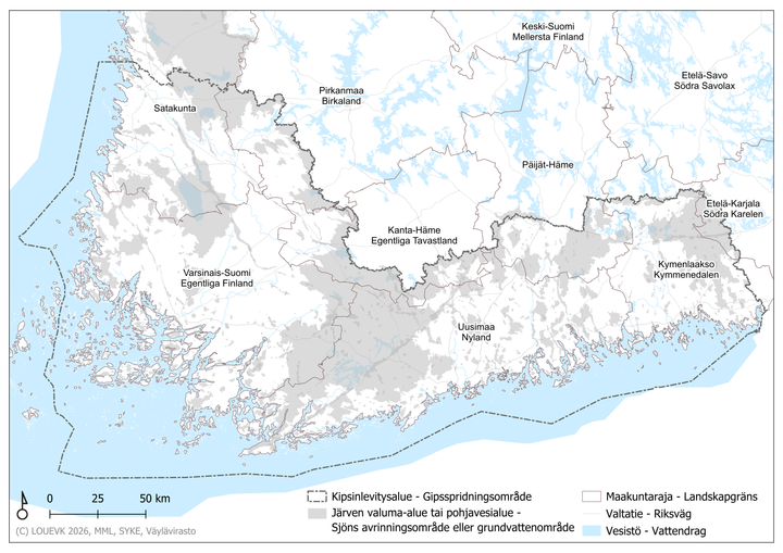 Karttakuva vuoden 2026 kipsinlevitysalueesta