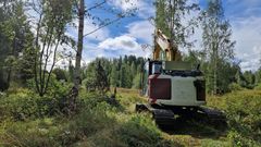 Perinnebiotooppeja kunnostetaan muun muassa raivaamalla nuorta puustoa tehden tilaa avoimuutta vaativalle kasvillisuudelle. Kuvassa työtä tehdään giljotiinikouralla.